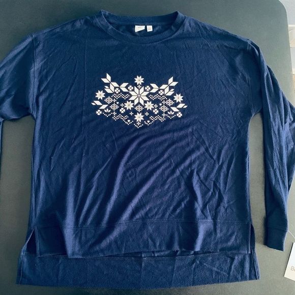 NWT BP from Nordstrom Cozy Lounge Top M navy Snowflake - Picture 10 of 15